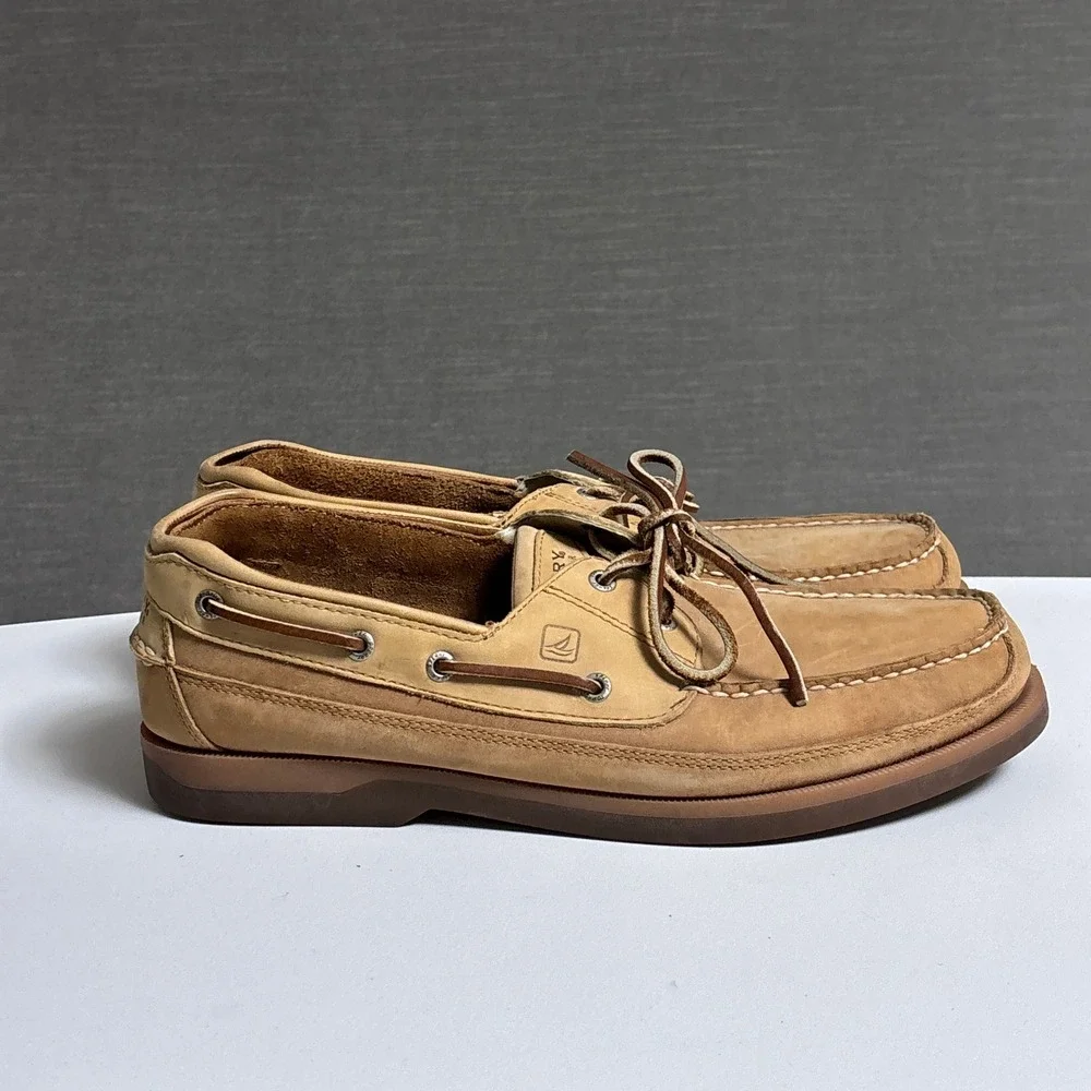 Sperry Boat Shoes 13M Tan Leather Moccasin Toe Casual Preppy Non Marking Classic
